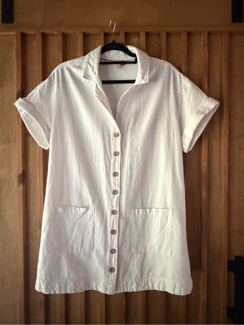 Anthropologie White Short-Sleeve Button Front Women's Dress